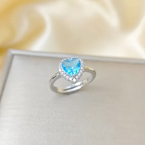 Fashion Zirconia Heart Round Open Adjustable Ring For Women Gold Plated Copper Romantic Jewelry Pink Red Blue Gemstone Ring Gift
