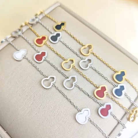 Bracelet Pendentif Calebasse Wulu en Acier Inoxydable de Haute Qualité pour Femmes Plaqué Or Argent Émail Rouge Noir Blanc Charms Bracelet Chaîne Réglable Bijoux de Mode Cadeau