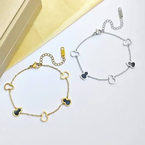 Bracelet Pendentif Calebasse Wulu en Acier Inoxydable de Haute Qualité pour Femmes Plaqué Or Argent Émail Rouge Noir Blanc Charms Bracelet Chaîne Réglable Bijoux de Mode Cadeau
