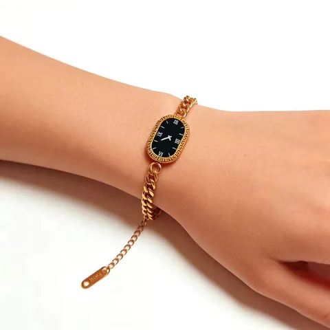 Minimalist Stainless Steel Watch Dial Bracelet For Women Greek Key Pattern Roman Numerals Gold Fashion Jewelry Gift