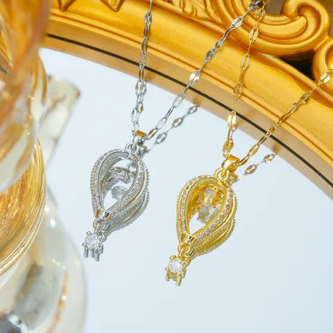 Mode Titanstahl Heißluftballon Anhänger Halskette Für Damen Zirkonia Mikro Set Schwebender Diamant Nischendesign Schmuck