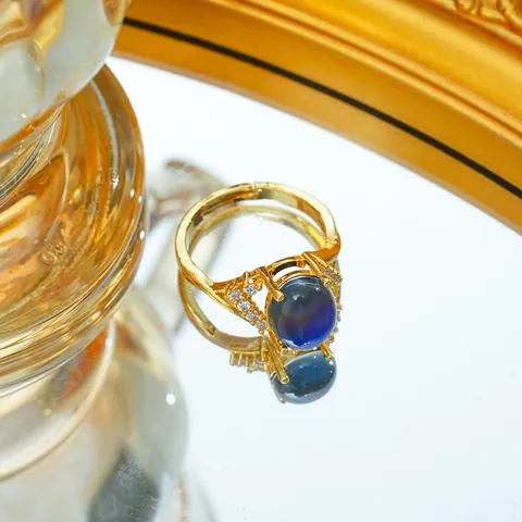 Luxury Gold Plated Copper Temperature Sensitive Color Changing Ring With Zirconia Vintage Adjustable Open Ring For Women Jewelry