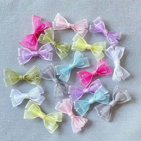 DIY Handmade Organza Double Layered Ribbon Bows Macaron Colored Mini Fabric Bowknot For Craft Doll Clothes Underwear Decoration Sewing Accessories
