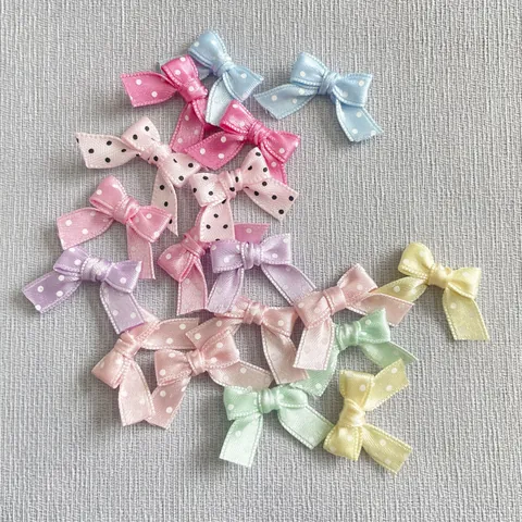 Lazos de Cinta de Satén Hechos a Mano con Estampado de Lunares Accesorios de Bricolage Decoración de Muñecas Mini Lazo