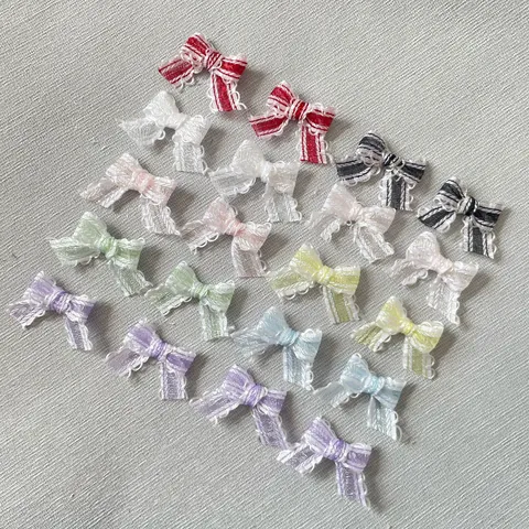 Mini Lazos Rayados Hechos a Mano Con Borde de Encaje Accesorios de Costura DIY para Ropa de Muñecas BJD