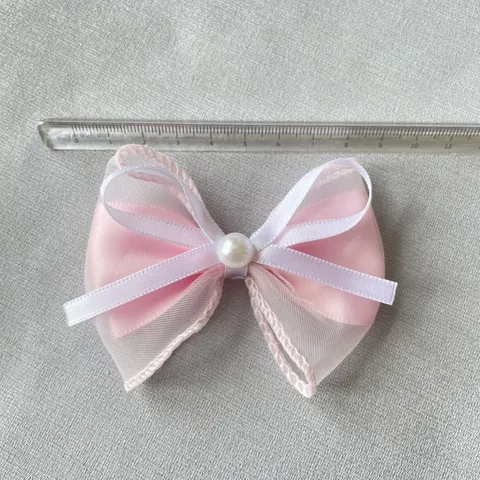 DIY Pink Bowknot Ribbon Accessories For Hair Clips Clothes Hats BJD Doll Handmade Gauze Lace Artificial Pearl Embellishment Craft Supplies