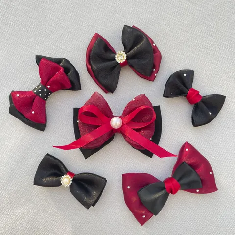 Handgefertigt Satin Organza Schleife Haarschmuck Rot Schwarz Gepunktet Strass Künstliche Perle DIY Dekoratives Kopfstück Damen Mädchen