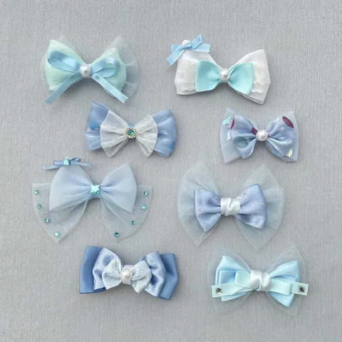 Handgefertigte Satin Tüll Schleife Haarklammer DIY Zubehör Haustier Tasche Anhänger Mit Künstliche Perlenimitat Strass Dekor Frischer Süßer Stil Für Damen Kinder