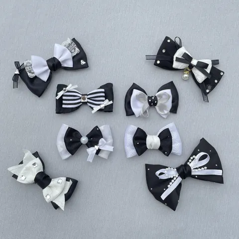 Handmade Black White Bow Accessories With Rhinestone Faux Artificial Pearl For DIY Hair Clips Clothing BJD Doll Clothes Decoration