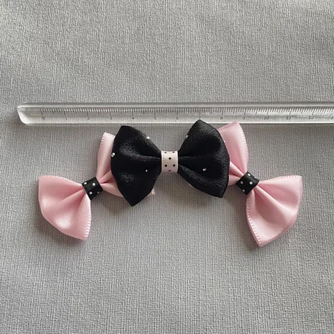 Roze Zwarte Strik DIY Accessoire Satijnen Lint Kant Strikje Met Strass Kunstparel Voor Haarspeld Tas Sleutelhanger Huisdier Decoratie