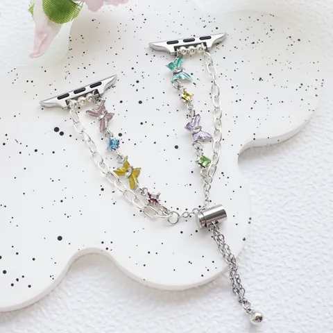 Correa de Reloj de Pulsera de Mariposa de Esmalte y Strass de Lujo Compatible con Apple Watch Ajustable de Metal Mujer