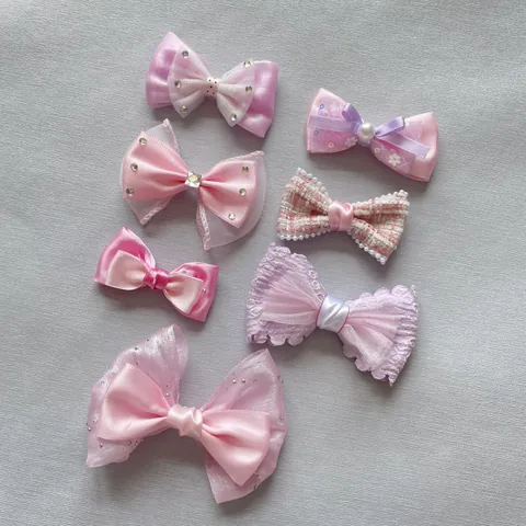Accesorios de Lazos de Cinta y Malla DIY Hechos a Mano Con Decoración de Strass y Perlas Artificiales Para Pelo Ropa Zapatos Muñeca Rosa Púrpura