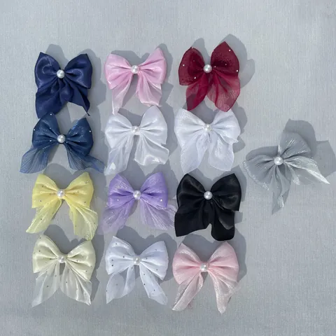 Accesorios de Lazo de Malla de Organza Hechos a Mano Con Perla de Imitación y Strass Para Decoración de Cabello Bolso Zapato DIY