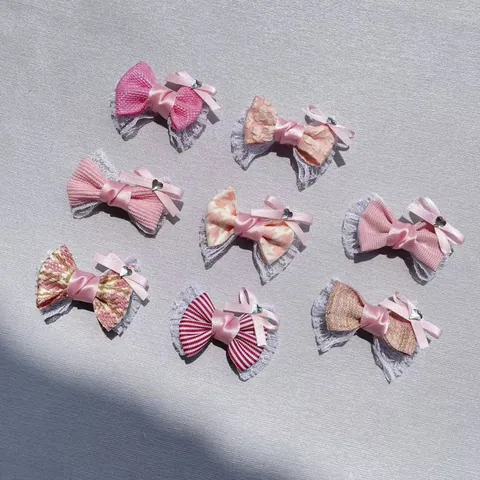 Handmade Pink Bow Jewelry Accessories Fabric Lace Heart Rhinestone DIY Hair Clips Clothing Bags Phone Case Decoration