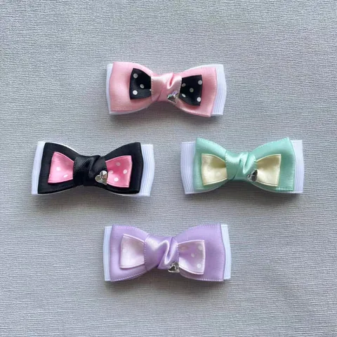 DIY Polka Dot Satin Ribbon Bowknot Accessories For Hairpin Clothing Decoration Satin Bows With Heart Rhinestone Jewelry Making Finding