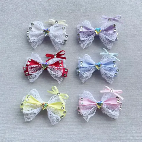Accessori per Capelli a Fiocco in Pizzo di Raso Fatti a Mano Con Strass a Cuore Gioielli DIY per Bambini Donna Borsa Portachiavi Ciondolo