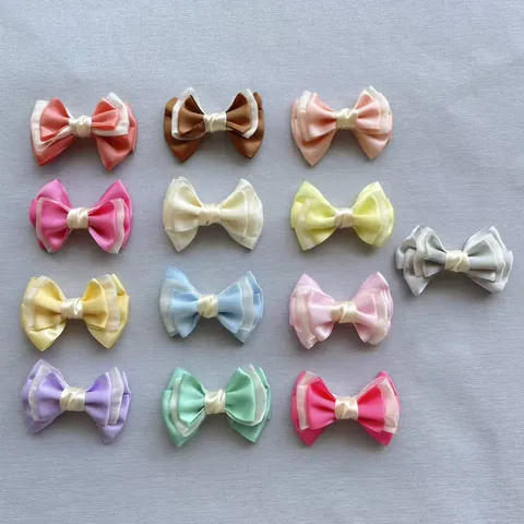 DIY Multi-Layer Satin Organza Bow Accessories For Hair Clips Bags Clothing Sweet Color-Block Bowknot Trims Doll Crafts