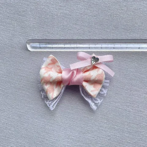 Handmade Pink Bow Jewelry Accessories Fabric Lace Heart Rhinestone DIY Hair Clips Clothing Bags Phone Case Decoration