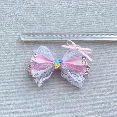 Accessori per Capelli a Fiocco in Pizzo di Raso Fatti a Mano Con Strass a Cuore Gioielli DIY per Bambini Donna Borsa Portachiavi Ciondolo
