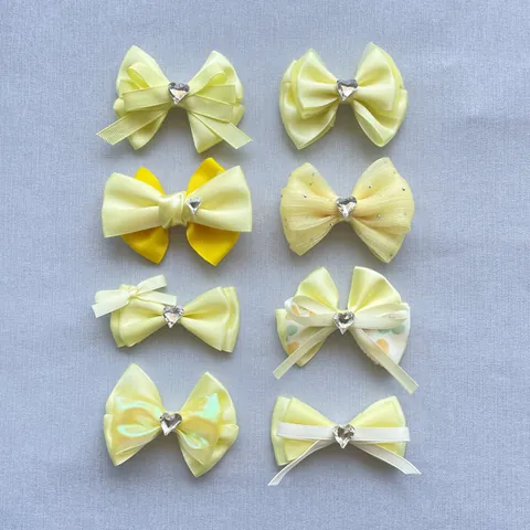 Accessori a Fiocco Gialli Fatti a Mano Con Strass a Cuore Per Decorazioni Capelli Fai Da Te Vestiti Per Bambole Animali
