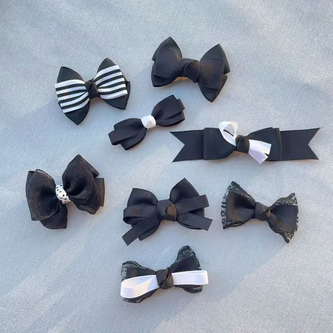 Handmade Black And White Bow DIY Jewelry Accessories Polyester Grosgrain Ribbon Lace Polka Dot Stripes For Doll Clothes Hair Clips Bags Decoration