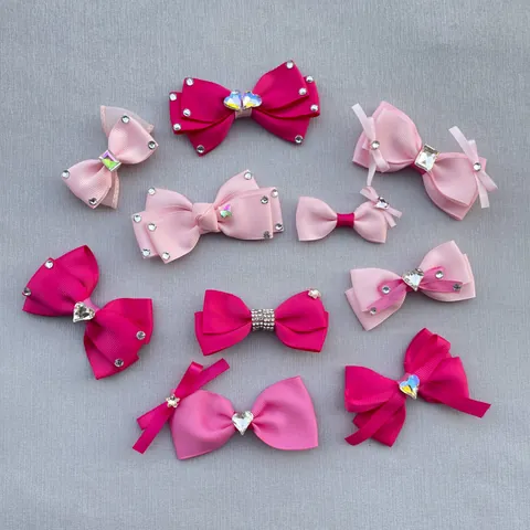 DIY Pink Grosgrain Ribbon Bow Accessories With Rhinestone Crystal Charms For Hair Clips Doll Clothing Hat Keychain Decoration