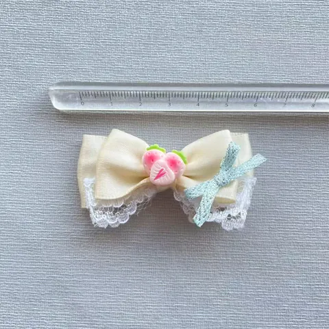 Handmade Satin Lace Bow Hair Clip With Resin Fruit Decor Cute Sweet Hair Accessory For Kids Pet Doll Accessories