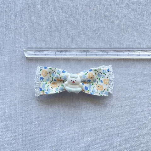 Fermaglio per Capelli a Fiocco Floreale Con Bordo in Pizzo e Accessorio Orsetto Cartone Animato Gioielli Carini per Ragazze