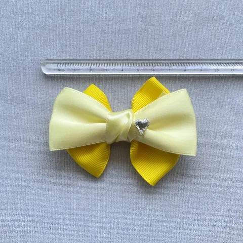Accessori a Fiocco Gialli Fatti a Mano Con Strass a Cuore Per Decorazioni Capelli Fai Da Te Vestiti Per Bambole Animali