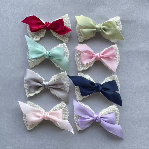 Double Layer Satin Bow With Lace Edge DIY Craft Ribbon Ornaments For Hair Accessories Clothing Bag Phone Case Decoration