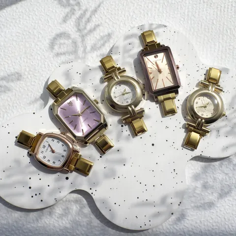 Orologio al Quarzo Moda Donna Elegante Oro Cinturino in Metallo Acciaio Inossidabile Quadrante Rettangolare Tondo Ottagonale Orologio da Polso