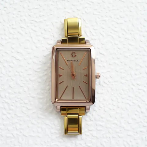 Orologio al Quarzo Moda Donna Elegante Oro Cinturino in Metallo Acciaio Inossidabile Quadrante Rettangolare Tondo Ottagonale Orologio da Polso