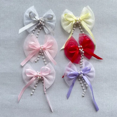Chiffon Netz Schleife Zubehör Mit Kunstperlen Quasten Für DIY Kopfschmuck Kleidung Tasche Schuhe Dekoration Satinband Schleife Zubehör