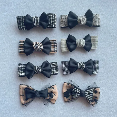 Handmade Fabric Bow Accessories For DIY Hair Clips Clothing Shoes Doll Decor Satin Tweed Houndstooth Ribbon Bow Trims