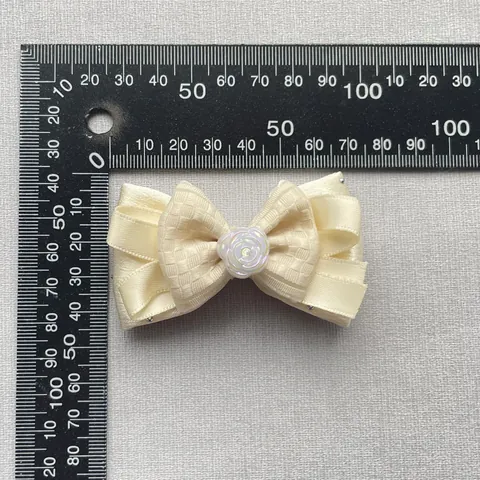Handmade Beige Fabric Bow DIY Accessories With Lace Satin Resin Rose For Hair Clip Clothing Shoe Decoration Sweet Ribbon Bowknot