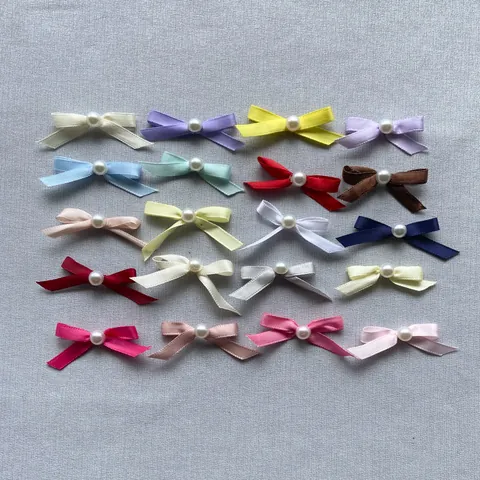Mini Satin Ribbon Bows With Faux Artificial Pearl Decorative Bows For DIY Crafting Hair Accessories Cake Topper Apparel Decoration