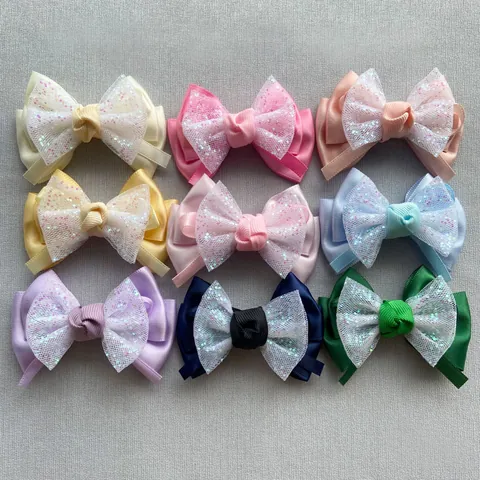 Handmade Satin Mesh Bow Accessory For DIY Hair Clips Shoes Bags Pet Decorations Sweet Double Layer Glitter Ribbon Bowknot