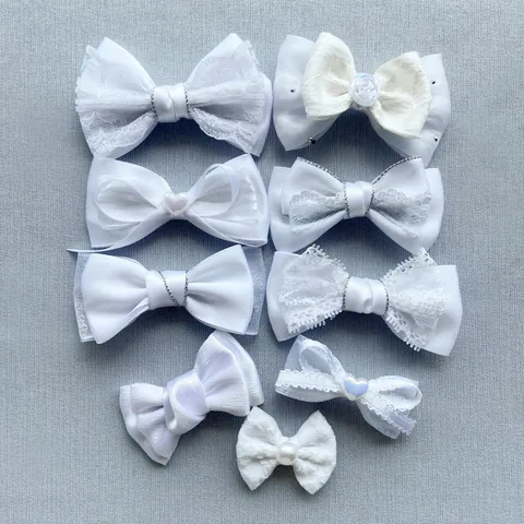 White DIY Handmade Bow Satin Lace Accessories With Artificial Pearl Heart Flower For Bag Charm Keychain Pendant Hair Accessory Jewelry Making