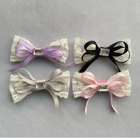 Ciondoli a Fiocco in Pizzo con Strass Fatti a Mano Accessorio Fai da Te per Mollette Capelli per Animali Bambole Decorazione Vestiti