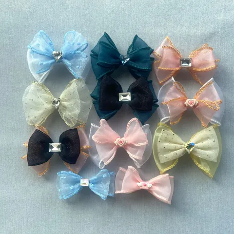 Double Layer Mesh Bow Jewelry Accessories Rhinestone Organza DIY Hair Ornament Clothing Apparel Decor Crafts Crafting Material