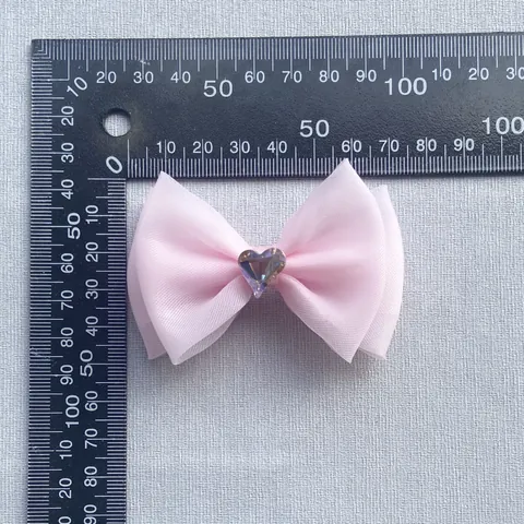 DIY Pink Bowknot Accessories For Hair Clips Bags Doll Decoration Handmade Ribbon Chiffon Lace Bows With Rhinestone Heart Gem