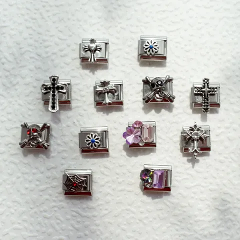 Ανοξείδωτα Ιταλικά Charm Links DIY Αρθρωτά Βραχιόλια Charms Γοτθικός Σταυρός Κρανίο Καρδιά Κοσμήματα Unisex