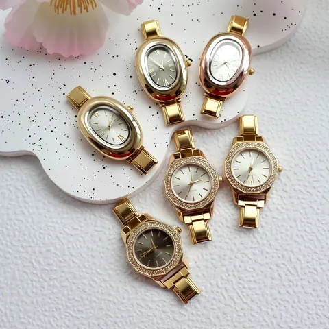 Elegante Orologio al Quarzo da Donna Oro Oro Rosa con Strass Cassa Ottagonale Ovale Cinturino in Acciaio Inossidabile
