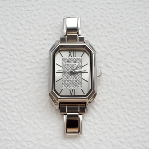 Orologio al Quarzo da Donna Cinturino in Acciaio Inossidabile Quadrato Ottagonale con Strass Orologio Decorativo