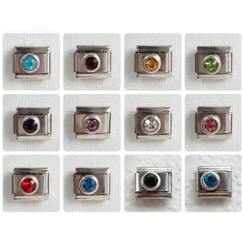 Stainless Steel Italian Charm Link Birthstone Series Round Zirconia DIY Modular Bracelet Accessory Jewelry For Women Men