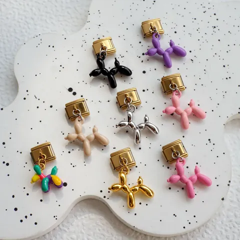 Stainless Steel Italian Modular Charm Link For Bracelet Gold Plated Balloon Dog Heart Smiley Face DIY Jewelry Accessory