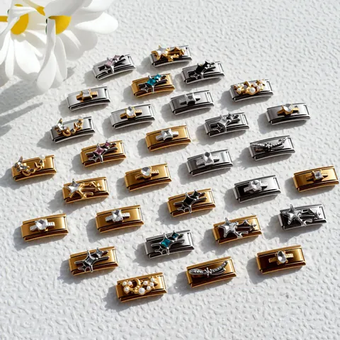 Stainless Steel Italian Charm Links Star Moon Heart Butterfly Modular DIY Bracelet Charms Gold Silver Zirconia Jewelry
