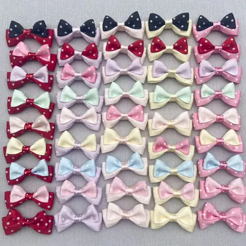 Mini Satin Polka Dot Doppelschicht Schleife Band Zubehör Für DIY Haarspangen Kleidung Haustier Deko Handgemachte Schleife