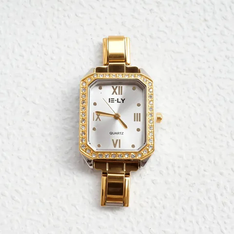 Women Square Quartz Watch Rhinestone Gold Plated Stainless Steel Strap Fashion Roman Numerals Elegant Wristwatch Jewelry