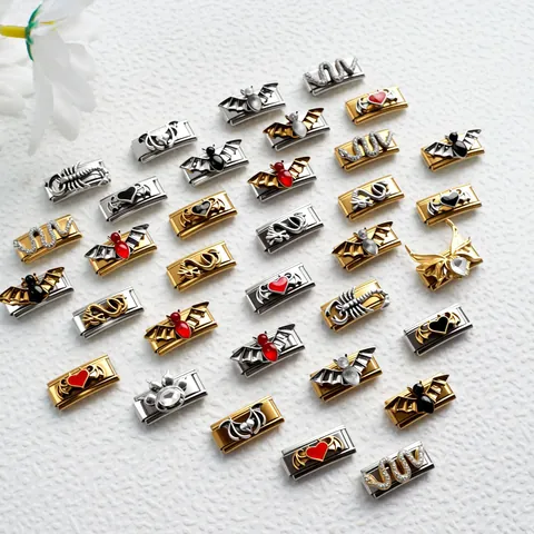 Gothic Stainless Steel Italian Charm Link Bat Scorpion Dragon Snake Heart Pattern For DIY Modular Bracelet Jewelry Accessories